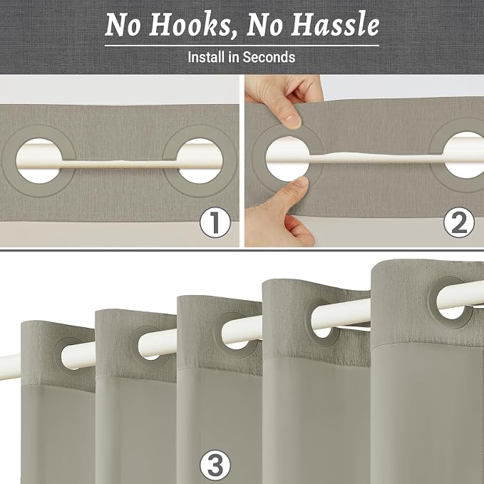 WONICY No Hook Shower Curtain with Snap-in Liner, Grey, 71 x 77 Inch | Ringless, Waterproof & Washable, Hotel Style, Mesh Top Window, Bottom Magnets, Thick, Farmhouse, for Bathroom