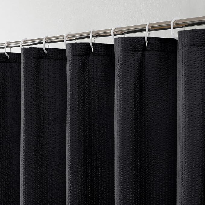 Black Shower Curtain for Bathroom 72x72 Inch, 3D Embossed Textured Waffle Fabric Shower Curtains, Soft Hotel Farmhouse Style, Water Repellent, Machine Washable, Black, 72" W x 72" L