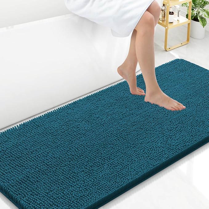 Arotive Bathroom Rugs 59x24, Soft Absorbent Shaggy Chenille Bath Rugs | Peacock Blue, Machine Washable Rubber Backing Bath Mats for Bathroom Floor Tub and Shower Home Decor Accessories