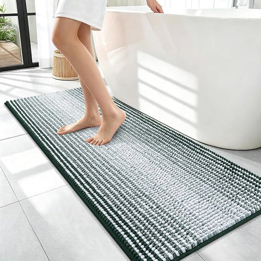 OLANLY Bathroom Runner Rugs 47x17, Soft Chenille Bath Rugs, Blackish Green | Extra Absorbent, Rubber Backing, Machine Wash Dry, Bath Mats for Bathroom Floor, Tub and Shower, Home Decor Accessories