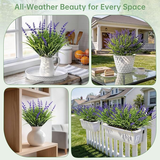 Gipsot 15 Bundles UV Resistant No-Fade Outdoor Artificial Plants & Flowers | Adjustable height fake lavender flowers, indoor & outdoor decor for garden patio pathway hanging planter front porch