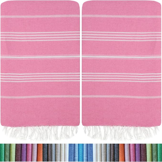 Turkish Beach Towels, Set of 12, Oversized 72"x40" - Pink | Soft Hammam Peshtemal, Sand Free, Quick-Dry, Absorbent Bath Towel | Lightweight & Compact for Travel, Pool, Gym, Spa