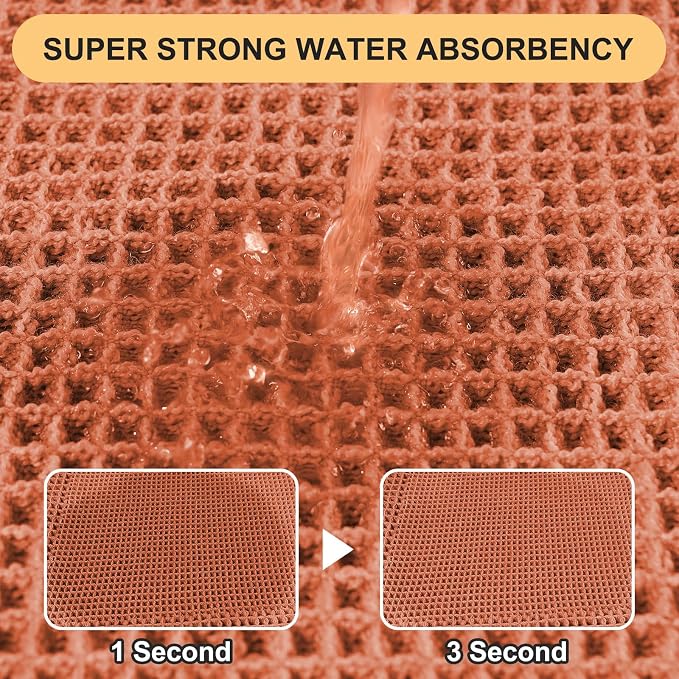 Extra Large Waffle Bath Mat, Boho Bathroom Rugs Absorbent Non Slip, Ultra Soft Bathroom Mat,Machine Washable Knit Bath Rug with Border for Bathroom,Bedroom,Kitchen,Shower, 6'x2', Burnt Orange
