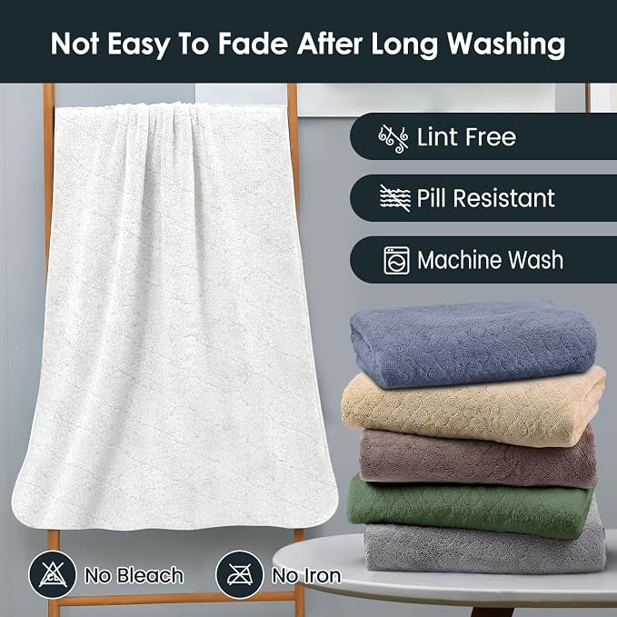 JML Microfiber Bath Towels Set of 2, 30 in x 60 in, White | Hanging Loop, Super Soft, Absorbent, Lint Free, Fade Resistant, Lightweight, Quick Dry, Use for SPA , Sauna, Salon Hair Wrap