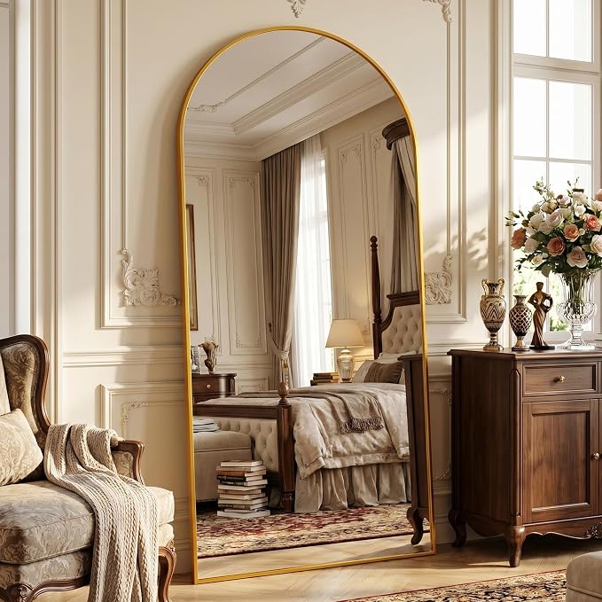 Full Length Mirror, 78" x 38" Arched Full Body Mirror Large Standing Floor Mirrors, Mirrors for Bedroom, Bathroom, Living Room Standing or Wall Leaning, Gold