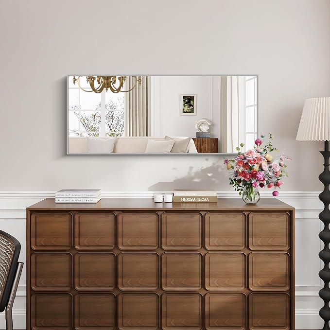 KOCUUY Silver Framed Mirror, 20"x48" Rectangle Bathroom Mirror for Wall, HD Tempered Glass, Anti-Rust Frame, Modern Design for Bathroom, Bedroom, Living Room, Entryway