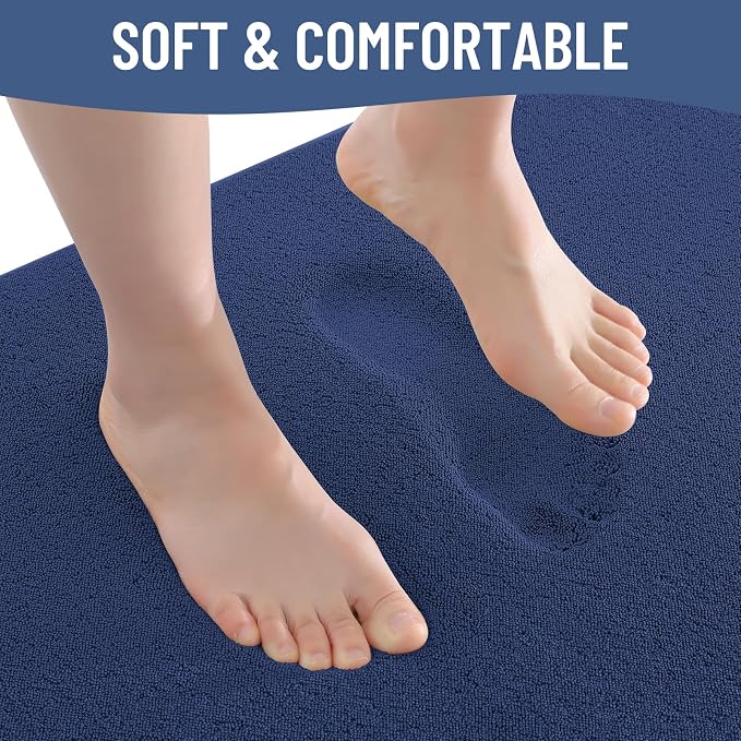 Smiry Memory Foam Bath Mat 40x30, Extra Soft Absorbent Bathroom Rugs | Navy Blue Quick Dry, Machine Washable Bath Mats for Bathroom, Shower, Tub and Home Decor Accessories