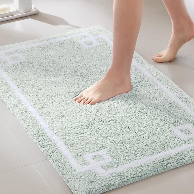 Madison Park Evan 100% Cotton Bath Rug Plush Absorbent, 20" x 30", Seafoam | Non-slip Backing, OEKO TEX, Luxurious Tufted Plush Bath Mat for Bathroom, Quick Dry, Spa Design Decorative for Shower Room