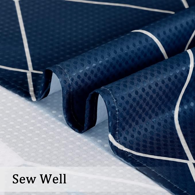 Navy Blue Shower Curtain Blue and White Geometric Ombre Waffle Fabric Bath Curtain Set with Hooks for Men and Home Spa Luxury Hotel Bathroom 72x72 Inch