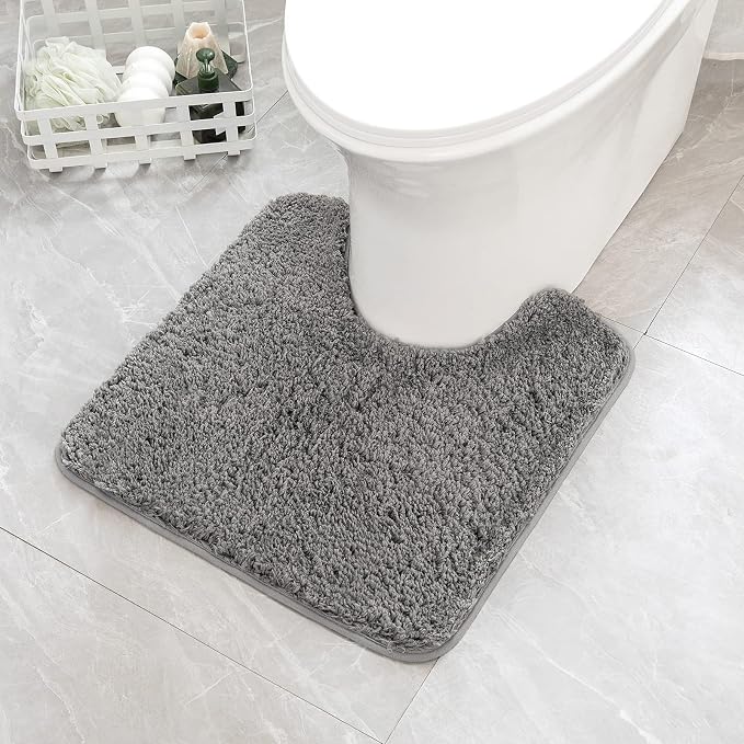 MIULEE Grey Toilet Bathroom Rug U-Shaped Microfiber Bath Mat 24x24 Inch | Absorbent, Non Slip, Quick Dry, Fluffy Bath Rugs for Bathroom Floor Tub Showers, Machine Washable