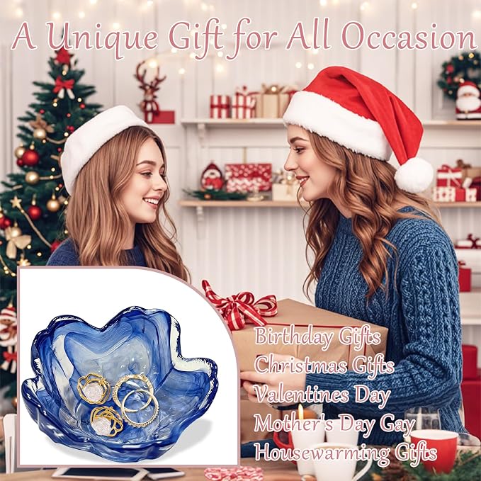 Gifts for Women Flower Jewelry Dish Ring Holder Dish Jewelry Tray Bathroom Vanity Organizer Blue Room Decor Aesthetic Nightstand Bedroom Decor Trinket Dish Small Friendship Wedding Birthday Gifts
