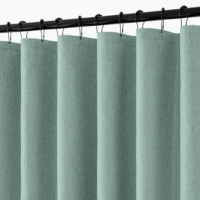 ANRODUO Teal Linen Textured Fabric Shower Curtain Set - W72xL74 | Farmhouse Shower Curtain with 12 Metal Hooks, Waterproof Heavy Duty, Button Hole Design, Machine Washable for Bathroom