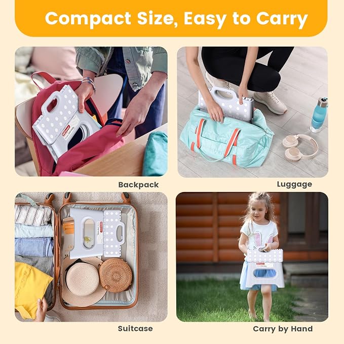 HBTower Folding Step Stool 9 Inch, 600 LBS Capacity with Safety Lock, White | Compact Step Stool Foldable for Kids & Adults, Portable Carry Handle, Collapsible Foot Stool, Kitchen, Bathroom & Outdoor
