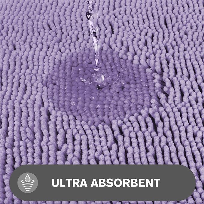 Lavender Bathroom Rugs – Absorbent and Washable Bath Mat, Non-Slip, Thick Soft Chenille Bath Rugs for Bathroom Floor, Shower, Sink - 24" x 36"
