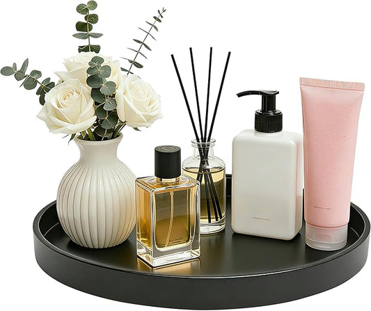 1 Pack 13.5" Bathroom and Vanity Tray, ABS Bathroom Counter Organizer, Coffee Table Decor for Perfume, Candles, Keys &More. Kitchen Countertop Organizer, Decorative Tray Soap Holder, Black