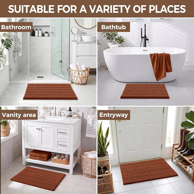 Bcoimo Bath Rug Mat,30x20 Chenille Extra Soft Burnt Orange Bathroom Tub Mat | Non Slip with Rubber Backing Bathroom Rugs;High Absorbent And Quick Dry Microfiber mat; Machine Washable;Extra Soft Bath Rug