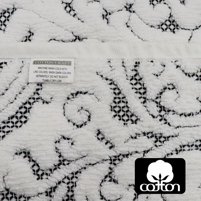 COTTON CRAFT Bath Tub Mat - 1 Pack Sculpted Jacquard Bathroom Mat - Black | Heavyweight 1100 GSM Damask Terry Jacquard Absorbent Luxurious Step Out Floor Mat - Shower Mat -Not a Bath Rug - 21x34