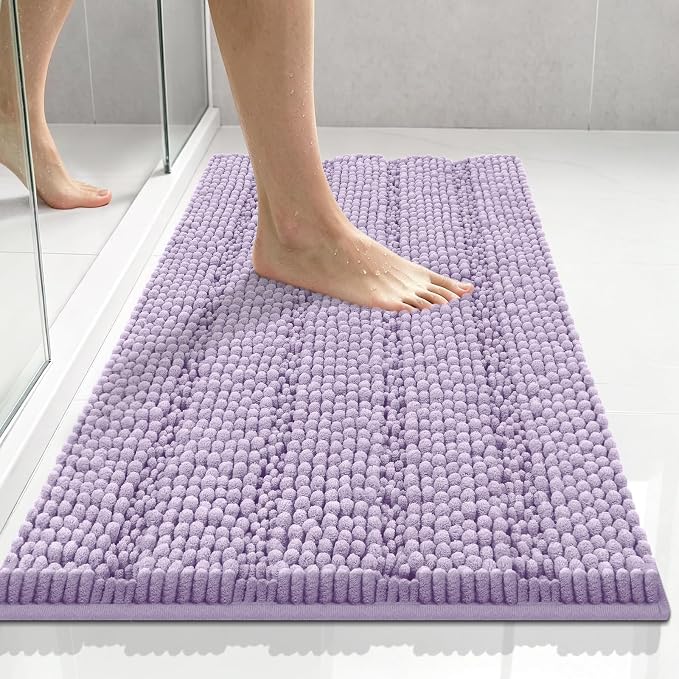 Bcoimo Small Bath Rug Mat,24x17 Extra Soft Chenille Lavender Bathroom Mats | Non Slip with Rubber Backing Bathroom Rugs;High Absorbent And Quick Dry Microfiber mat; Machine Washable;Extra Soft Bath Rug