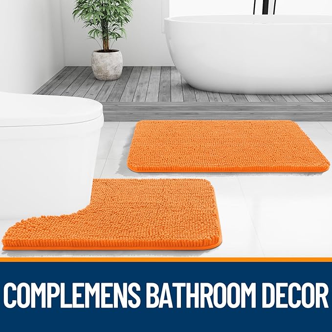 OLANLY Bathroom Rugs 34x21, Extra Soft Absorbent Chenille Bath Rugs | Orange, Quick-Drying Rubber Backing, Machine Washable Bath Mat for Bathroom Floor, Tub and Shower, Home Decor Accessories