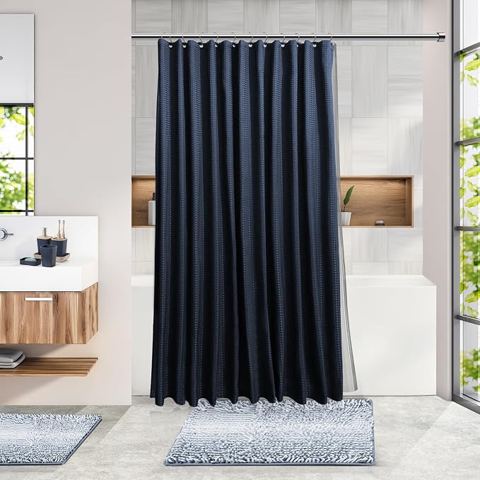 Clara Clark Bathroom Accessories Set - Bathroom Set, Bathroom Sets with Shower Curtain and Rugs, Shower Curtain Set with Bathroom Trash Can - Ombre Navy - 22PC | 22 Piece Ombre Navy Bathroom Accessories Set with Toothbrush Holder, Soap Dispenser, Soap ...