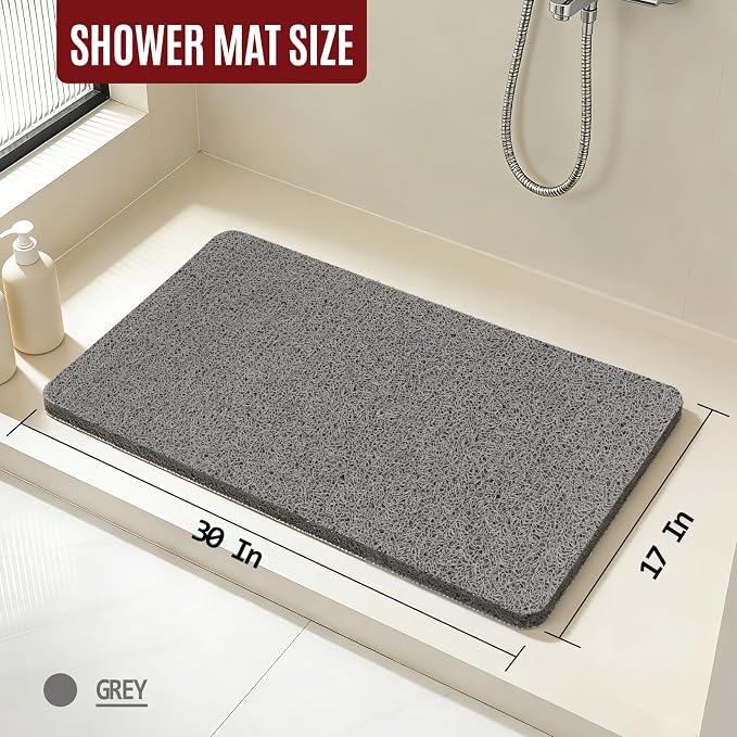 17 * 30in Shower Mat Bathtub Mat Non Slip | Bathmats Non Slip, Quick Drying Foot Scrubber Loofah Mats for Inside Shower, Tub, Bathroom, Home, Grey