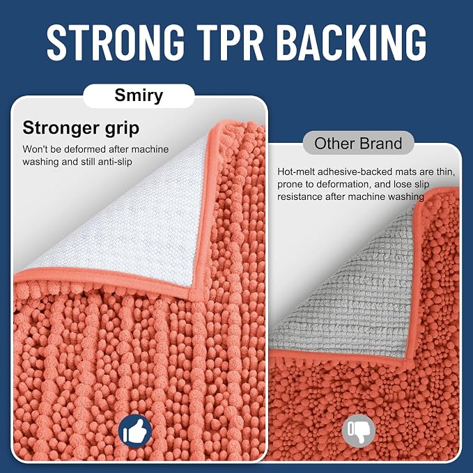 Smiry Bathroom Toilet Rugs U Shaped 24X20, Chenille Bath mats for Toilet | Coral Extra Soft Absorbent Non Slip Rubber Backing Contour Bath Rugs for Toilet, Machine Washable Contoured Bath Mats