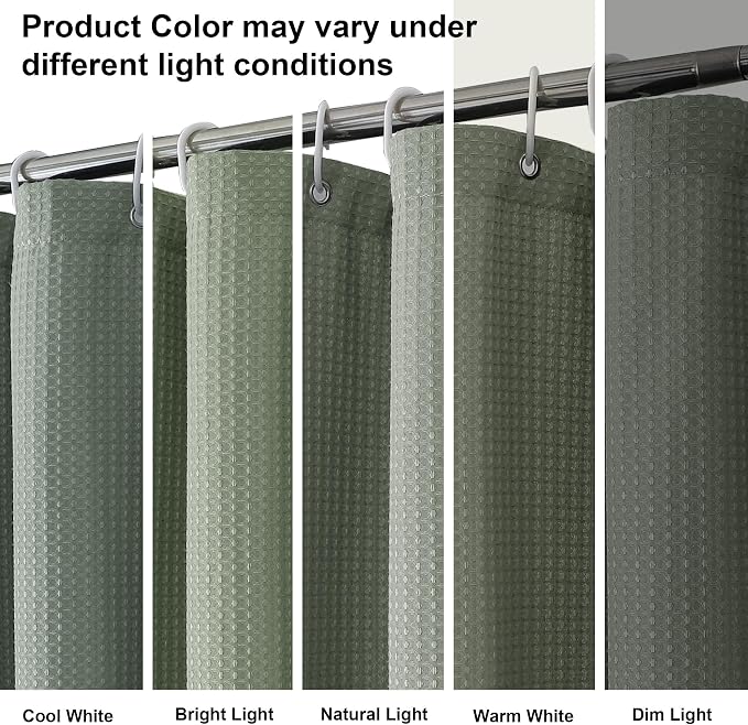 Sage Green Shower Curtain Set, Waffle Textured Heavy Duty Fabric Shower Curtain for Bathroom, Luxury Hotel Weighted 230GSM Bath Curtain with 12 Plastic Hooks, Machine Washable, 72x72