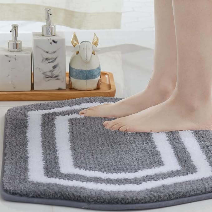 COSY HOMEER Non-Slip Bath Mats Extra Thick Absorbent Plush Washable | 20"x32"+24"x48" White/Grey Non-Slip Extra Thick Plush Absorbent Machine Washable Bath Mats Bathroom Rugs Floor Tub Shower