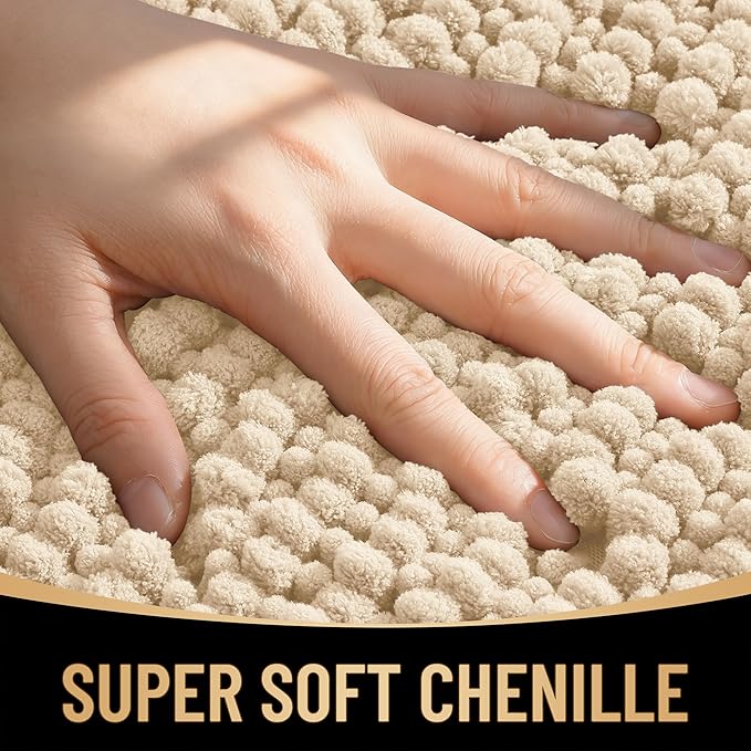 OLANLY Thick Chenille Bathroom Runner Rugs 47x17, Absorbent Bath Mat, Beige | Soft Bath Rugs, Rubber Backing, Machine Wash Dry, Bath Mats for Bathroom, Tub and Shower, Home Decor Accessories