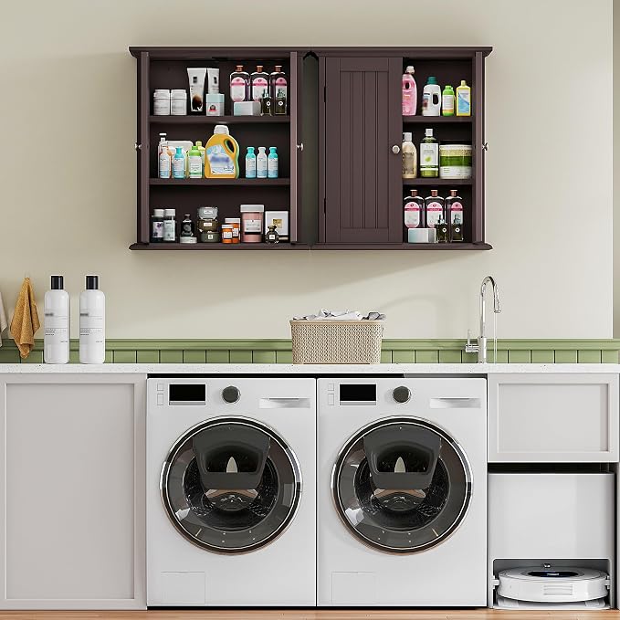 ChooChoo Bathroom Wall Cabinet with 2 Doors, Over The Toilet | 8.8"D x 21.1"W x 24"H, Medicine Cabinet, Adjustable Shelves, Cupboard, Espresso