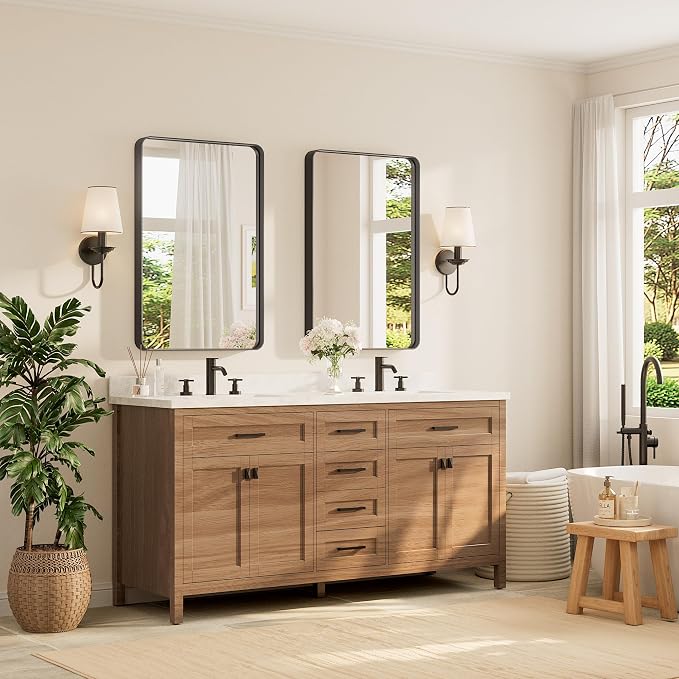 Black Framed Bathroom Mirror, 24 x 36 Inch Matte Metal Frame Vanity Mirror, Farmhouse Wall Mounted Rectangle Mirror (Horizontal/Vertical)