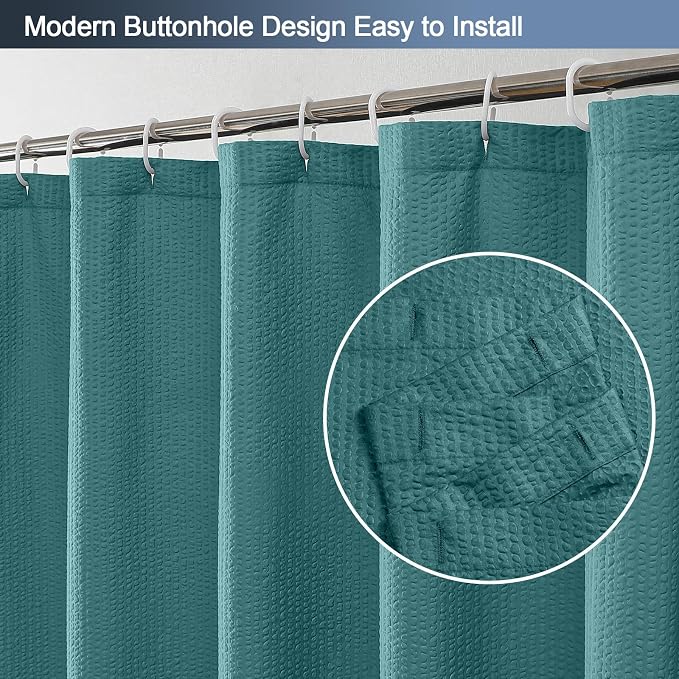 Turquoise Shower Curtain or Bathroom 72x72 Inch, 3D Embossed Textured Waffle Fabric Shower Curtains, Soft Hotel Farmhouse Style, Water Repellent, Machine Washable, Turquoise, 72" W x 72" L