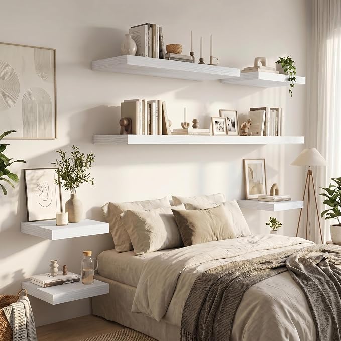 Vivelove Deep Floating Shelves 40x12” Set of 2, White | Easy Install With Hardware, 2" Thick, Invisible Brackets, Wall Mounted, No Sagging, For Any Room