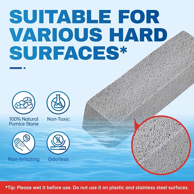Vacplus Toilet Brush, 4 Pack, 100% Pumice Stone, Long Handle | Toilet Bowl Cleaner, Pool, Bathroom Sink, Removes Limescale Rust