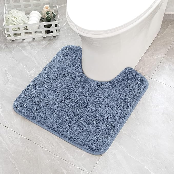 MIULEE Dusty Blue Microfiber Toilet Bath Rug U-Shaped Contour 20x24 Inch | Absorbent, Non Slip, Quick Dry, Fluffy Bath Rugs for Bathroom Floor Tub Showers, Machine Washable