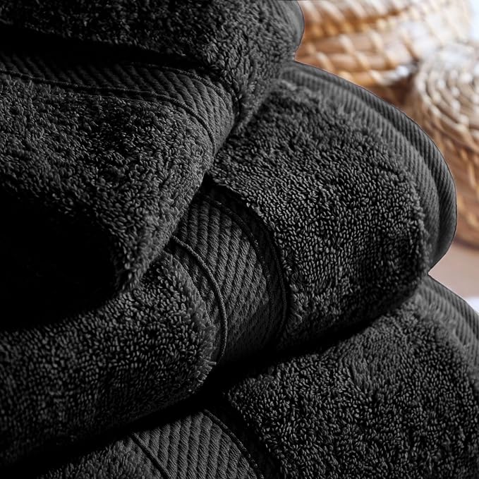 Superior Egyptian Cotton Ultra Plush & Absorbent, 3 Piece Set, Black | Quick Dry, Soft Luxury Towel Set, Bath Essentials, Guest Bath, Spa, 1 Bath, 1 Hand, 1 Face Towels, Madeline Towels