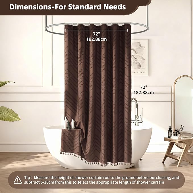 Siiluminisoy Brown Shower Curtain Fabric Shower Curtain for Bathroom 72 x 72 Tufted Chevron Textured Striped Modern Farmhouse Minimalist for Bathroom