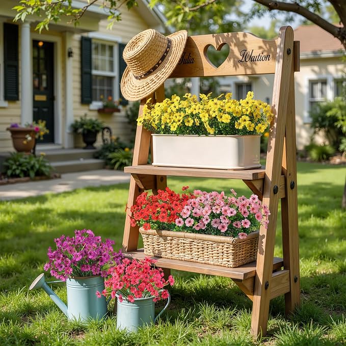 Alupssuc 24 Bundles Artificial Daisy Flowers UV Resistant for Outdoor Decor | Silk & Plastic, Spring Faux Plants Greenery, Bendable Stems, for Porch Patio Hanging Window Planter Yard Outside, 5 Colors