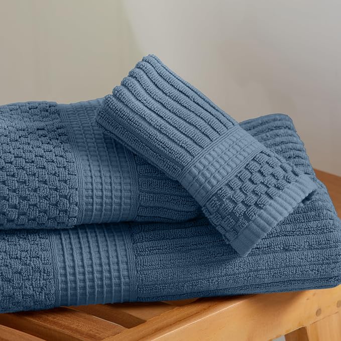 100% Cotton Bath Towel Set | 6-Piece Set | Textured | Ocean | Absorbent & Quick-Dry Bathroom Towels | Textured and Durable Cotton Towels for Bathroom | OEKO-TEX | Krista Collection