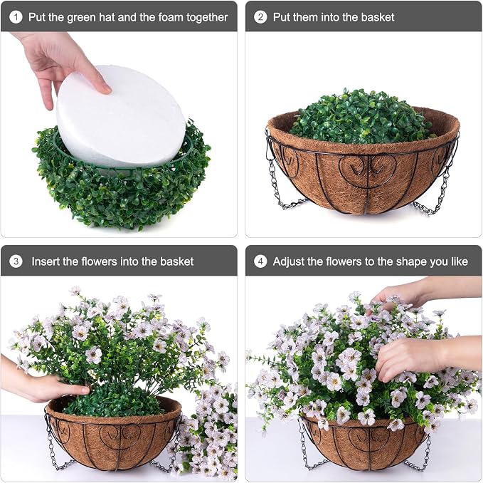 Artificial Fake Hanging White Plants Flowers Basket for Outdoor Fall Winter, Faux Silk Daisy in Planter Realistic UV Resistant for Christmas Outside Porch Home Patio Balcony Yard Decoration