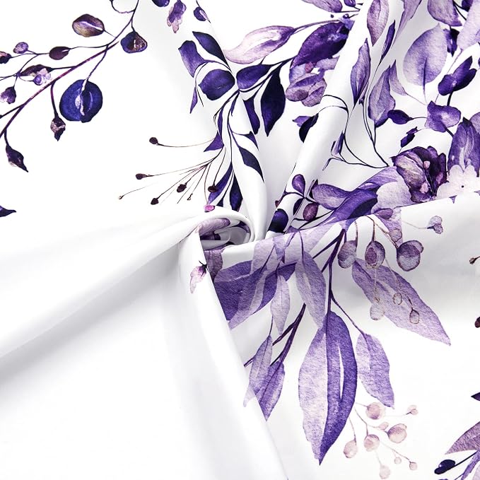 Purple Eucalyptus Shower Curtain, Watercolor Floral Print, 72x84 | Watercolor Plant Leaves Floral Print, Waterproof Fabric Bathroom Decor, Machine Washable, Rustproof Grommets