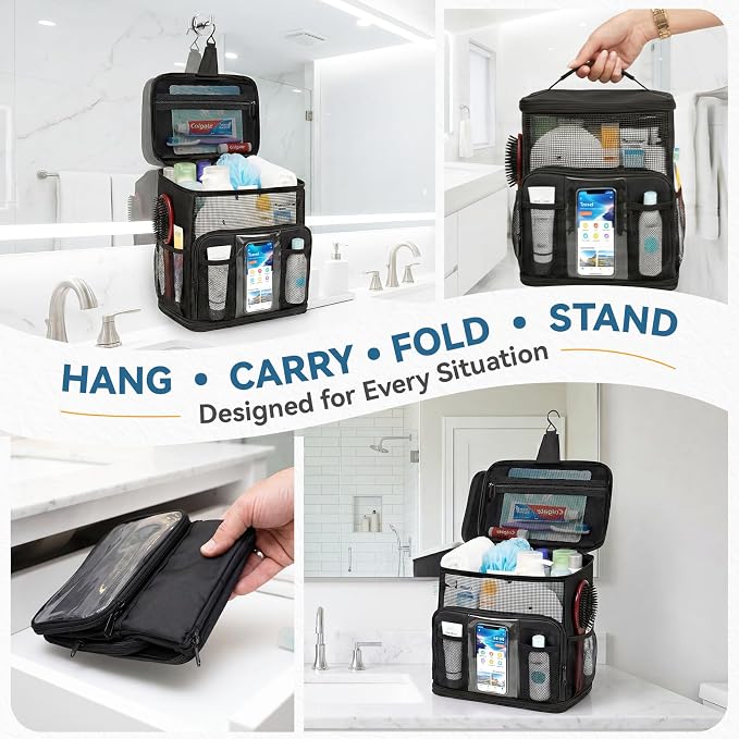 Shower Caddy Portable for College Dorm, Hanging Travel Toiletry Bag with Phone Pocket & Waterproof Bottom Cover,Quick-Dry Mesh Shower Bag,Dorm Room Essentials for Guys & Girls,Cruise Essentials 2026