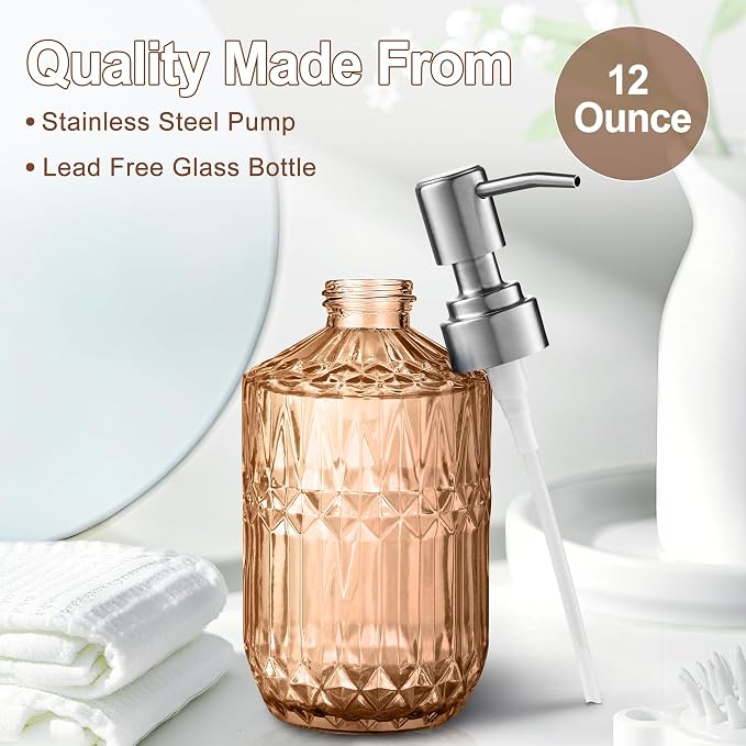 Kaishun Refillable Glass Soap Dispenser (2PC) for Hand Soap & Lotion,Orange