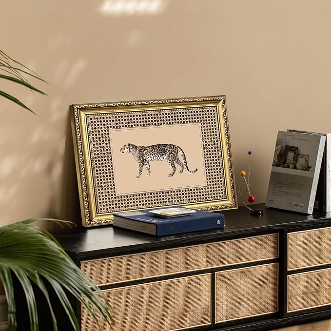 Vintage Leopard Wall Art Cheetah Safari Wall Decor Paintings, Wildlife Animal Poster Canvas Prints Aesthetic for Living Room Bedroom 12x16 inch Gold Framed