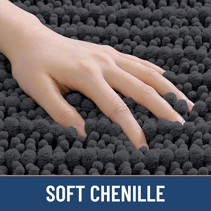 Smiry Bathroom Rugs 35X24, Extra Soft Rubber Backing Chenille Bath Mats | Dark Grey Machine Washable Non Slip Quick Dry Bath Mats for Bathroom Floor, Tub, Shower, Home Decor Accessories
