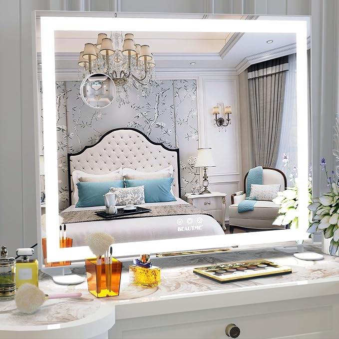 Vanity Mirror with Lights for Tabletop,Hollywood Lighted Makeup Mirror for Dressing Room & Bedroom,Big Desk Mirror Vanity (600×507×150mm)