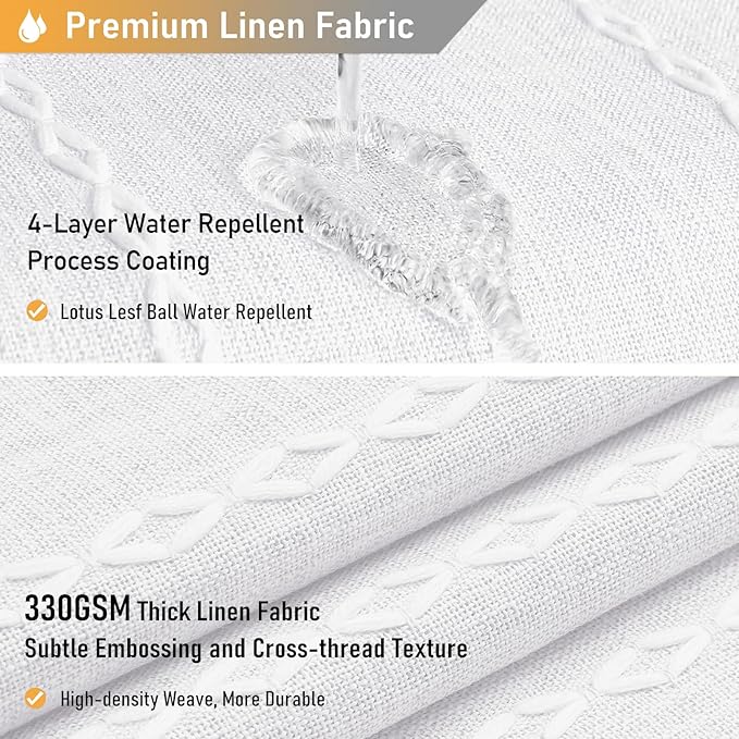 72x84 Long Boho Farmhouse Linen Heavy Duty Shower Curtain Set, White | Tall Size, 330GSM Linen Blend, Water Repellent, Vintage Striped Fabric, 12 Plastic Hooks, Rustic Country, Machine Washable