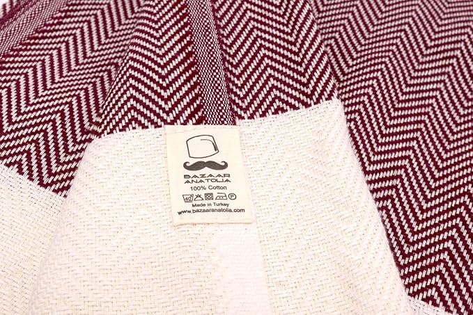 Beach Towel, 100% Cotton, 71x39 in, Herringbone Maroon