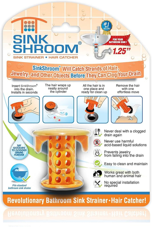SinkShroom SSORA988 The Revolutionary Sink Drain Protector Hair Catcher/Strainer/Snare, Orange