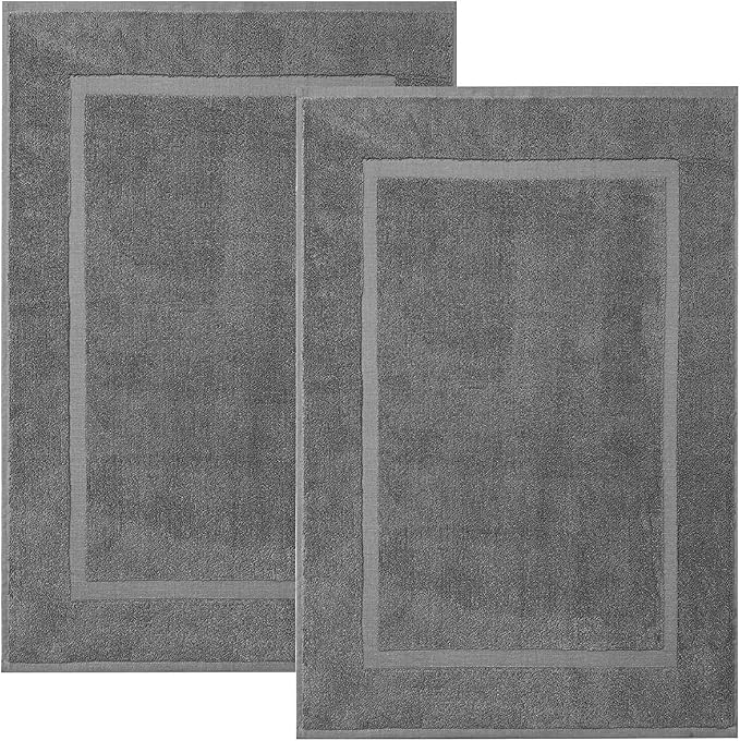 KAHAF COLLECTION Bath Mat Floor Towel Set - Absorbent Cotton Hotel Spa Shower/Bathtub Mats [Not a Bathroom Rug] (Dark Grey, 2 Pack (16"x24"))